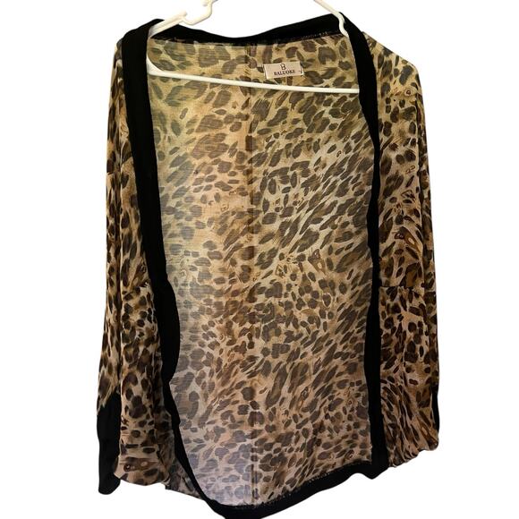 BALUOKE Animal print mob wife black brown 3/4 dolman sleeve sheer shrug VTG sz L - Picture 1 of 5